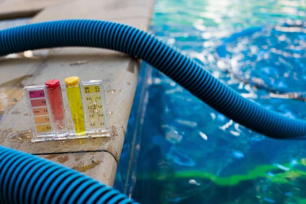 A Ph test kit is needed to test the pool water to make sure it is at safe levels. If it is not, you may need to shock the pool before you can swim. 